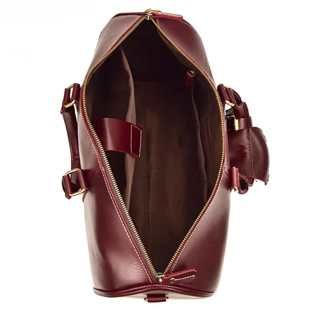 Burgundy Crazy Horse Leather Duffel Tote Bag