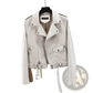 Crocodile Faux Leather Cropped Biker Jacket with Belt