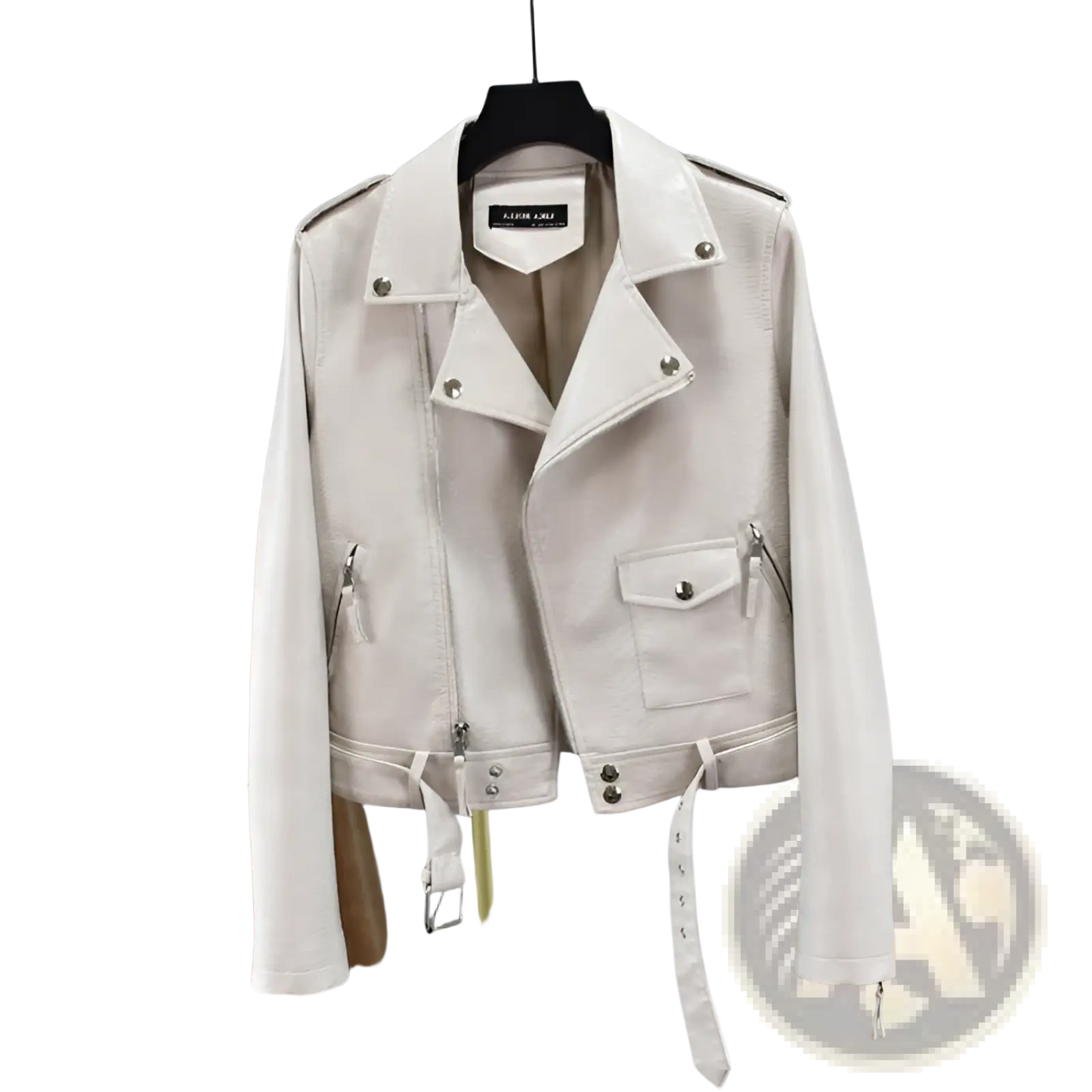 Crocodile Faux Leather Cropped Biker Jacket with Belt