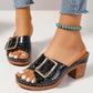 Crocodile Textured Chunky Heel Peep Toe Sandals