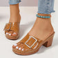 Crocodile Textured Chunky Heel Peep Toe Sandals