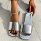 Crocodile Textured Square Toe Flat Beach Sandals