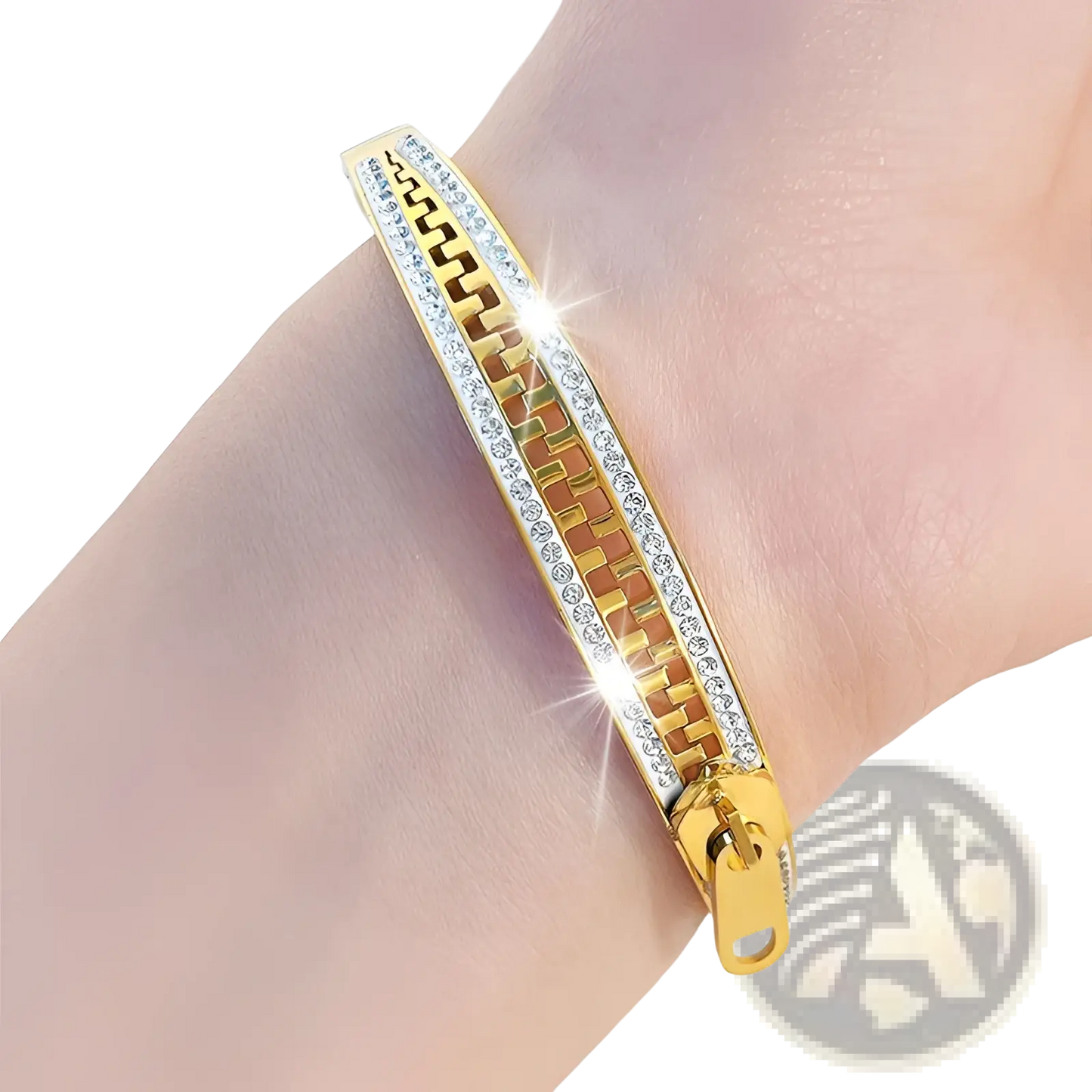 Crystal Interlocking Titanium Steel Zipper Bangle Bracelet
