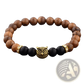 Crystal Owl Charm Wood and Onyx Beaded Bracelet