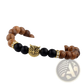 Crystal Owl Charm Wood and Onyx Beaded Bracelet
