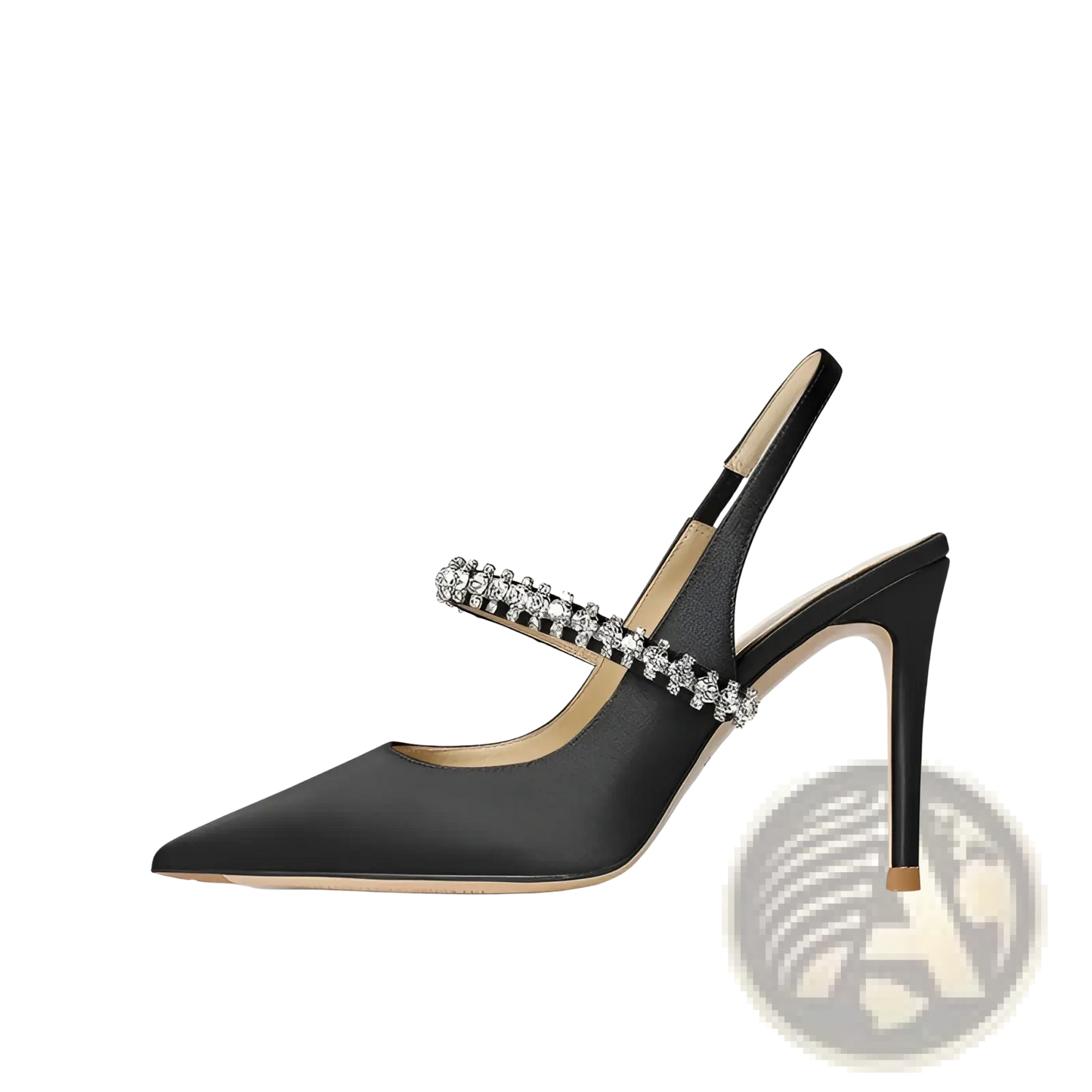 Crystal Satin Slingback Pointed Toe High Heels