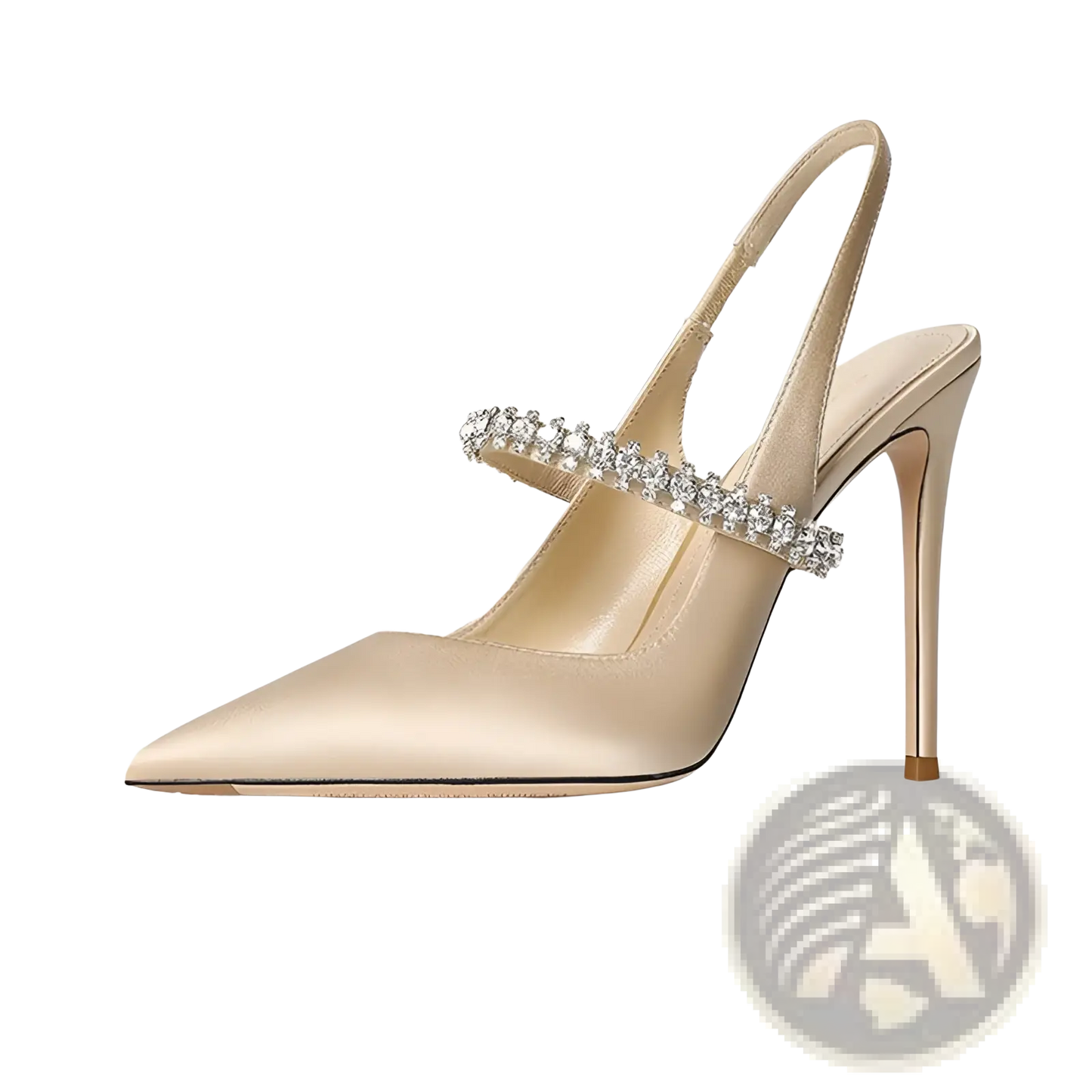 Crystal Satin Slingback Pointed Toe High Heels