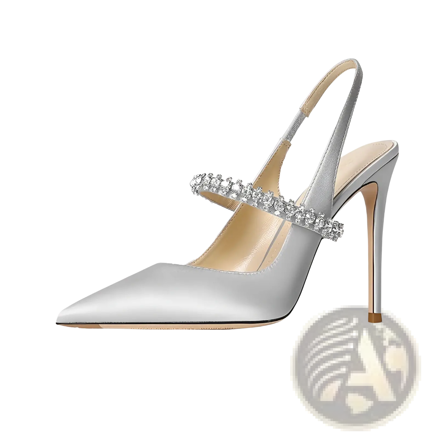 Crystal Satin Slingback Pointed Toe High Heels