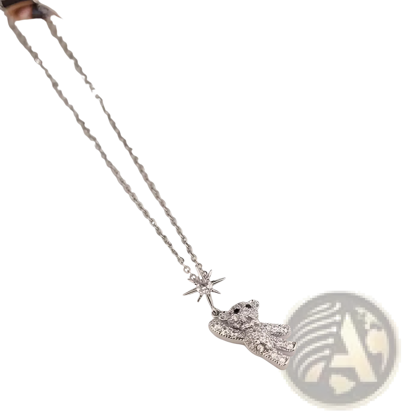 Crystal Star Bear Titanium Steel Necklace Gold Pendant