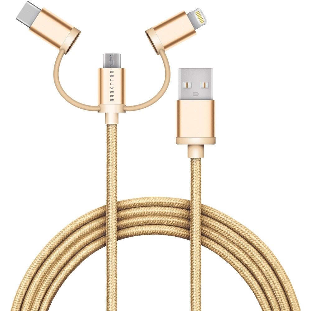 Cabo trançado USB híbrido 3 em 1 Cellvare, transferência rápida de dados de alta velocidade, compatível com Google e Samsung