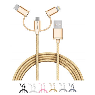 Cabo trançado USB híbrido 3 em 1 Cellvare, transferência rápida de dados de alta velocidade, compatível com Google e Samsung