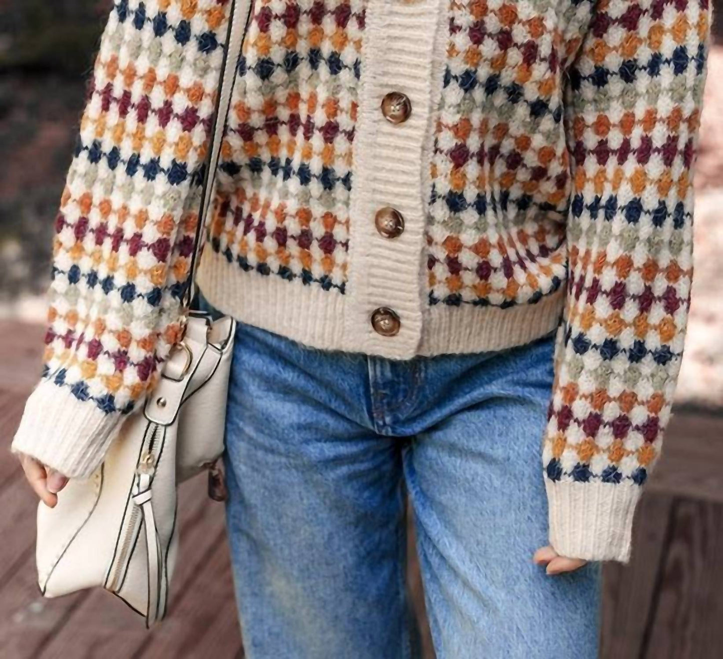 1 The Woman - Dotty Pattern V Neck Sweater Cardigan