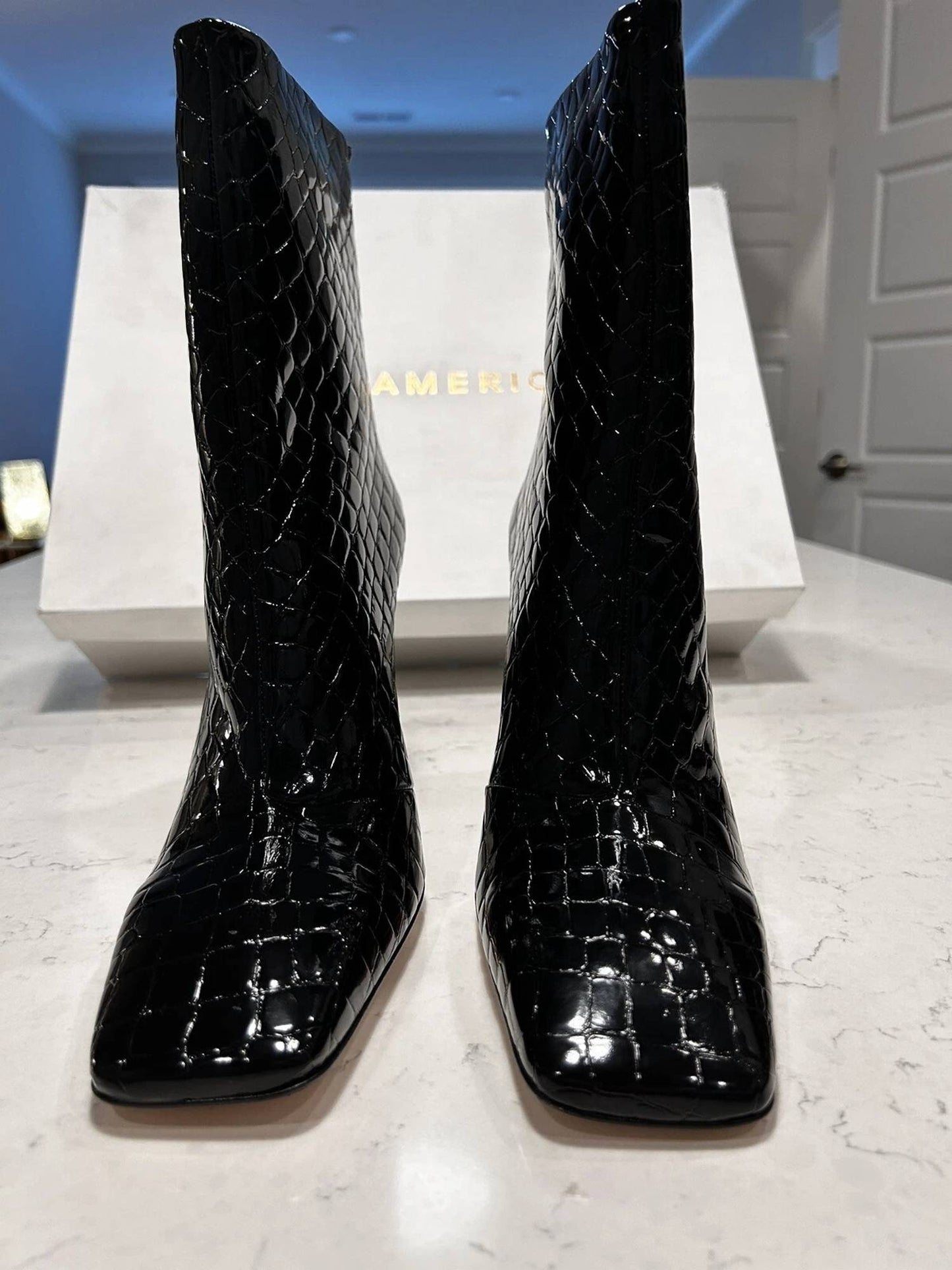 Good American - Women's Square Toe Croc Patent Leather Boots