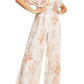 ASOS DESIGN Plunge Neck Wide Leg Jumpsuit in Ivory Multi, Size 10 Us