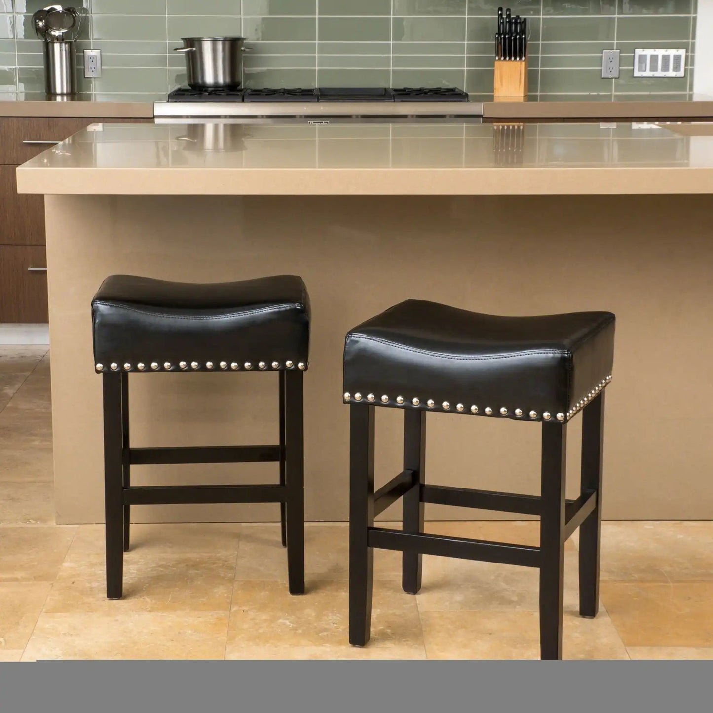 Soltique Backless Dining Counter Stool With Nailhead Trim (Set of 2)