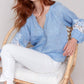 Charlie B - Cotton-linen Button-front Blouse With Embroidery