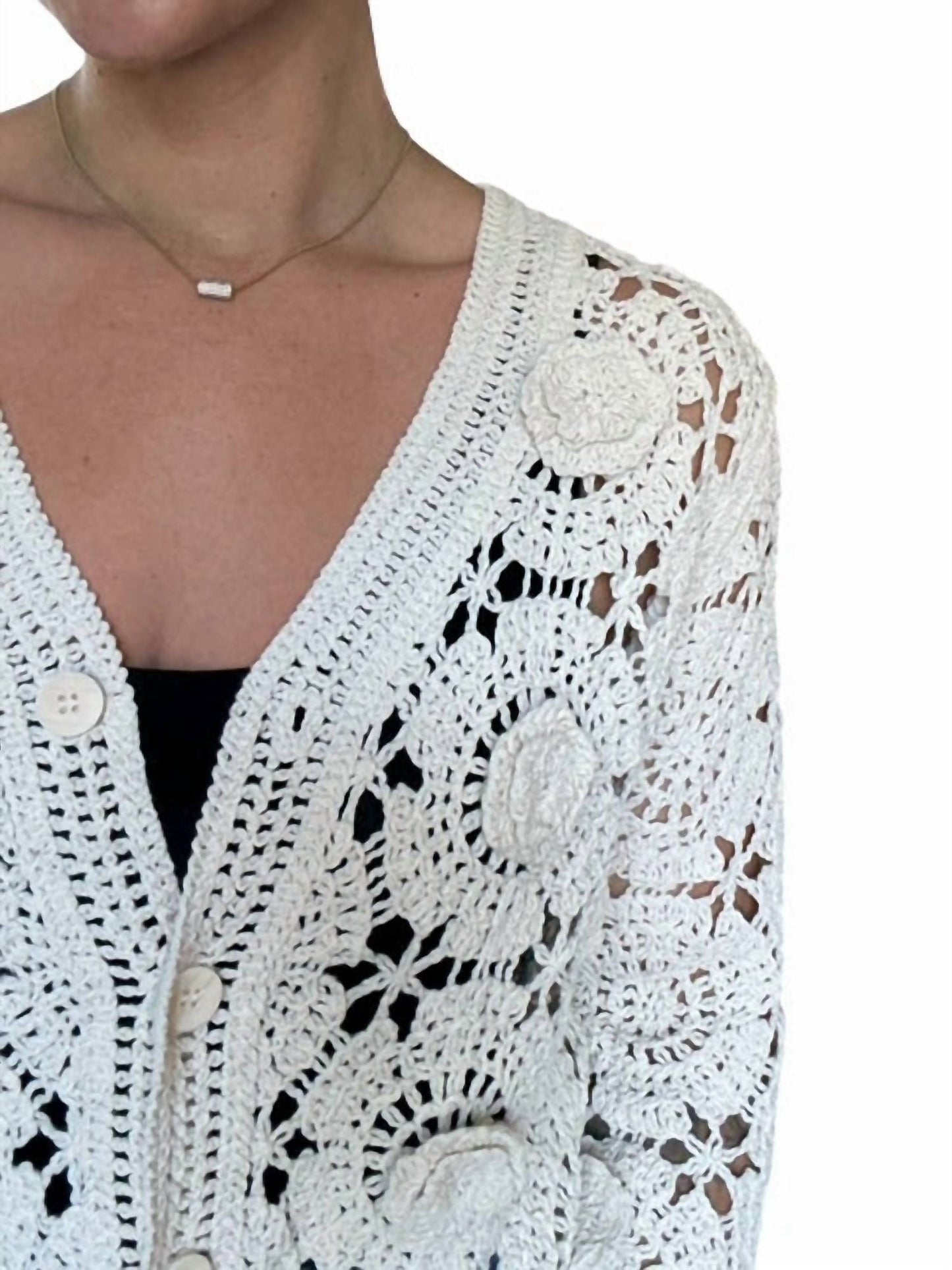 Brand Bazar - Crochet Button Down Cardigan