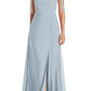 Dessy Collection Shoulder Tie Chiffon A-Line Gown in Mist, Size 10