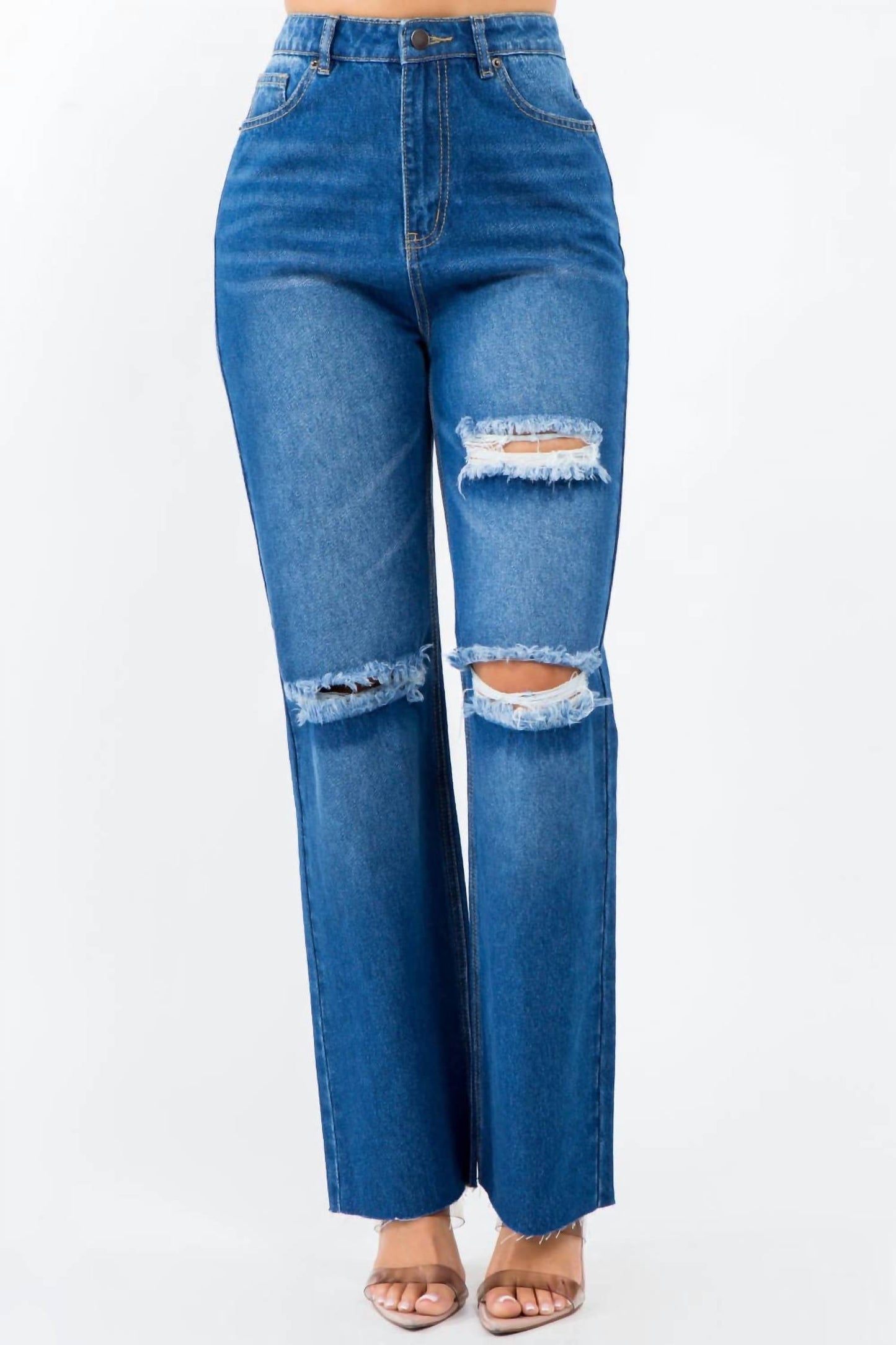 American Bazi - High Waist Distressed Wide Leg Jeans