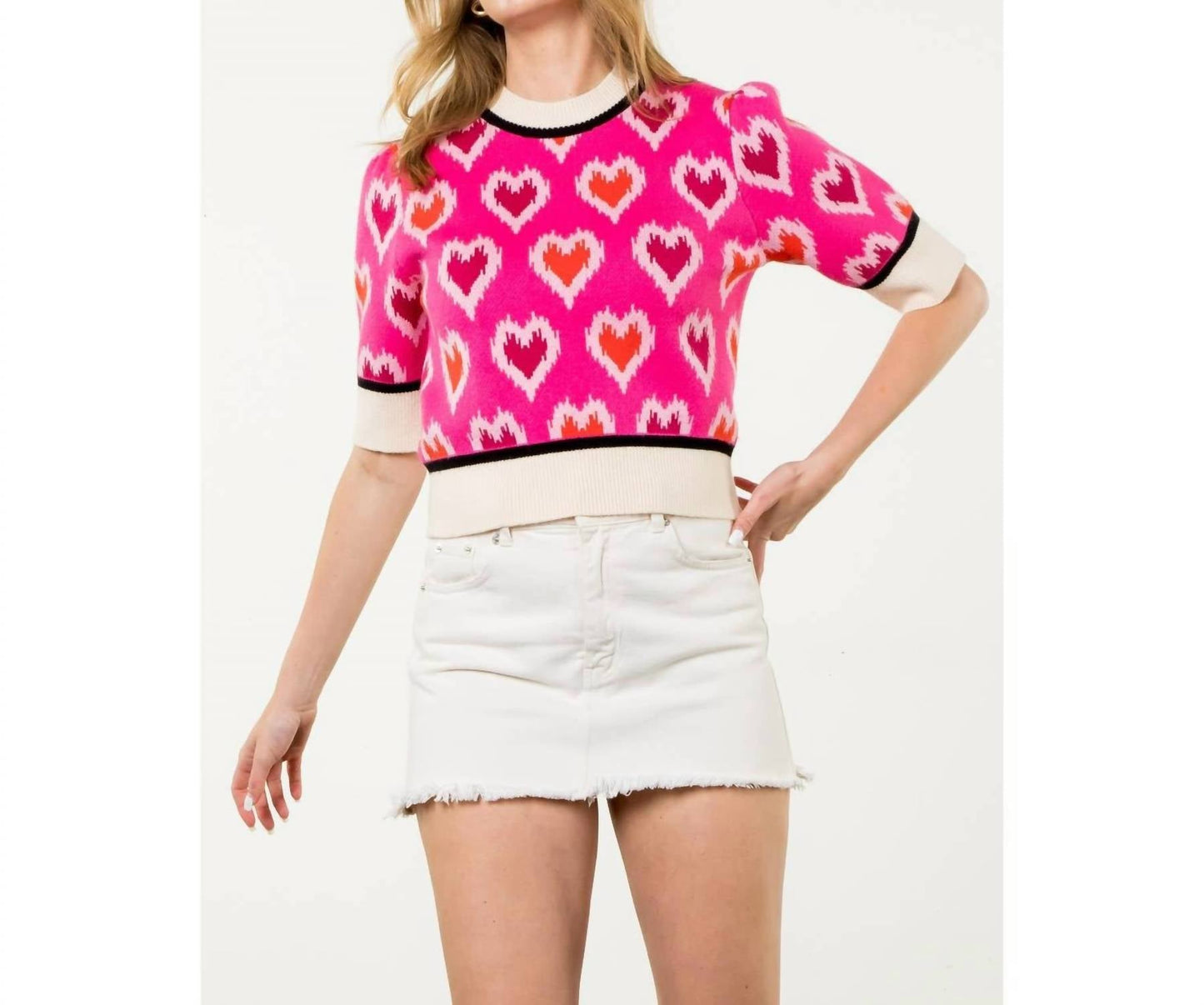 Thml - Heart Knit Short Sleeve Top