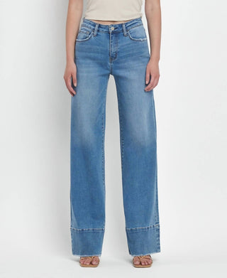 Vervet By Flying Monkey - Calça Jeans de Cintura Alta, Bainha Crua, Perna Larga e Corte A