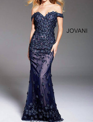 Jovani - Vestido de noite com ombros à mostra e detalhes florais