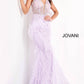 Jovani - Sheer Embellished Bodice Feather Dress