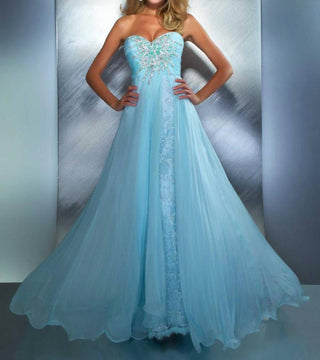 Mac Duggal - Vestido de baile franzido em formato de coração com apliques de miçangas em formato de sol