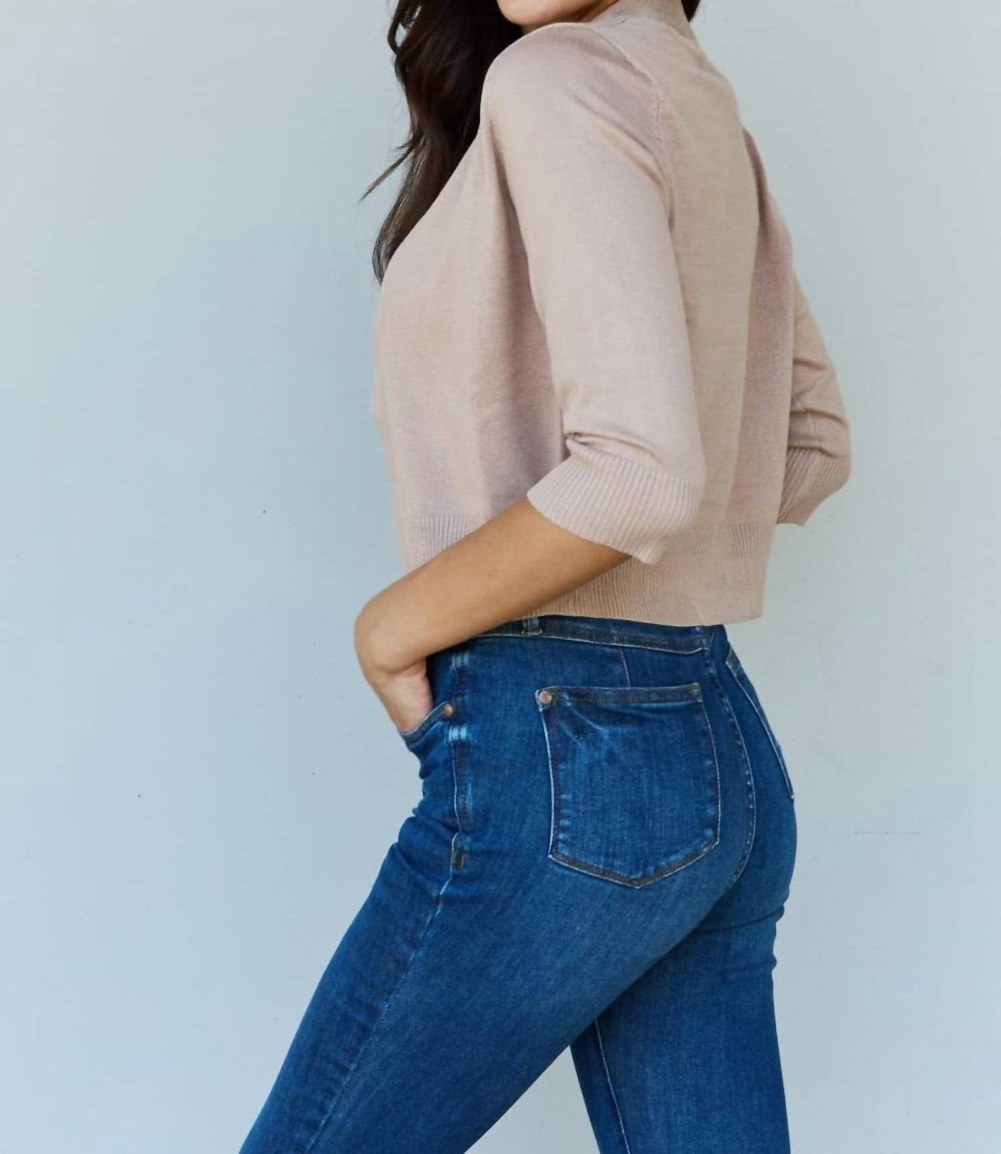 Doublju - Full Size 3/4 Sleeve Cropped Cardigan