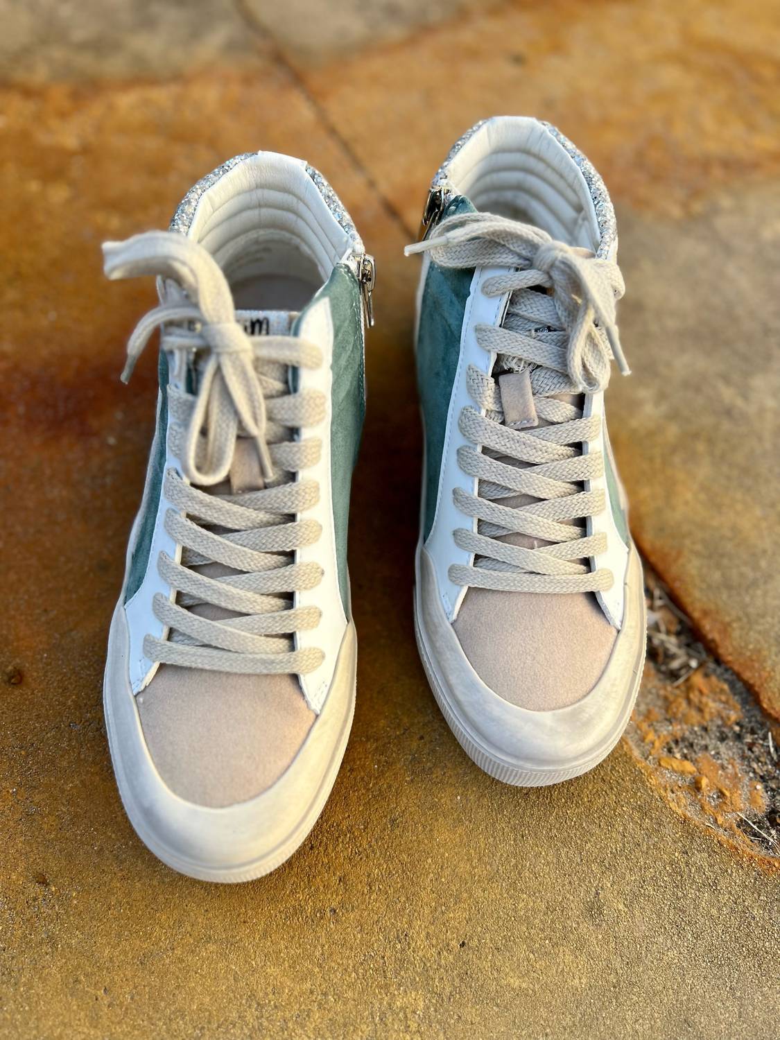 Miim - Women's Kyle Rubber Lace-up Glitter Leather Sneakers