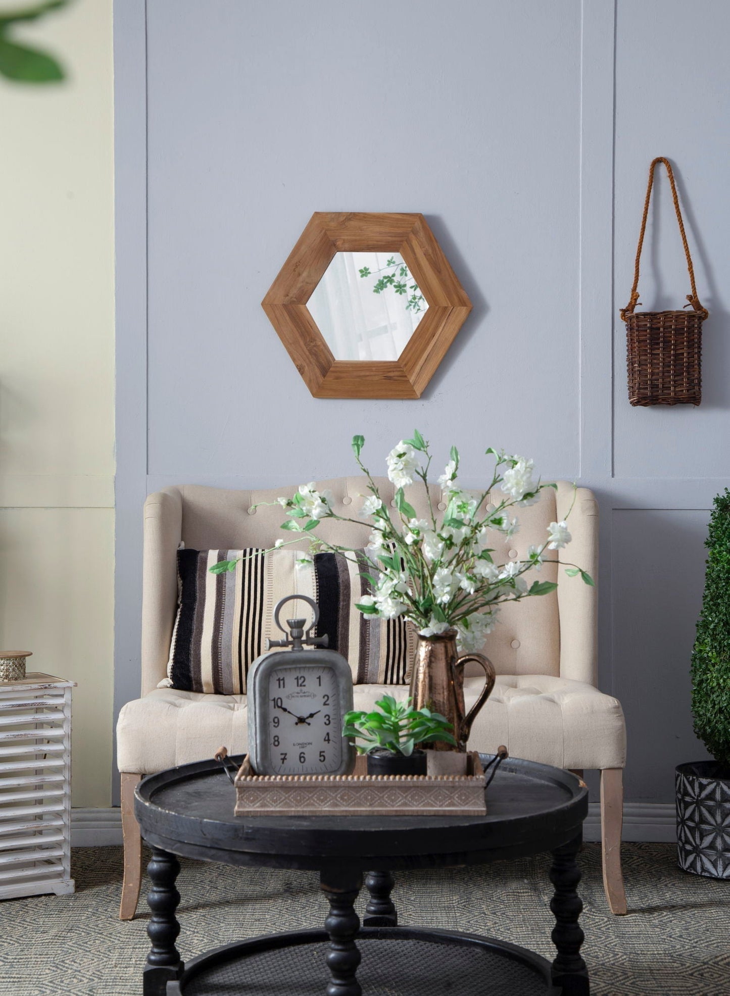 Hexagon Mirror With Natural Wood Frame