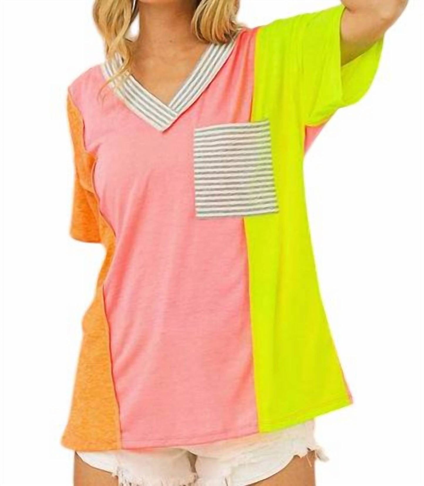 Bibi - Women's Color Block V-Neck Top