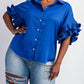 The Curve La - Plus Size Pleated Ruffle Sleeve Shirt Top
