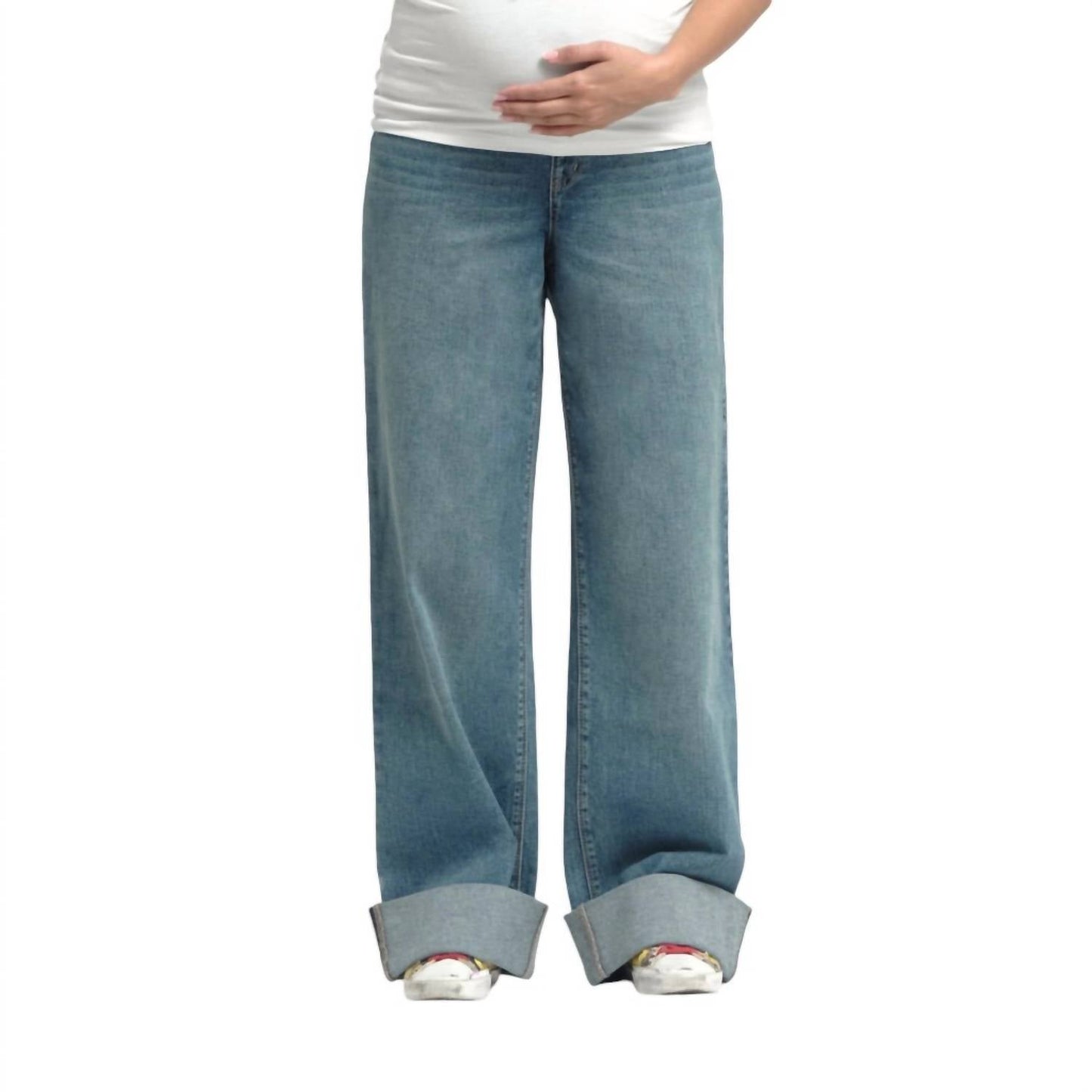 1822 Denim - Maternity Roll Cuff Wide Leg Jean with Bellyband