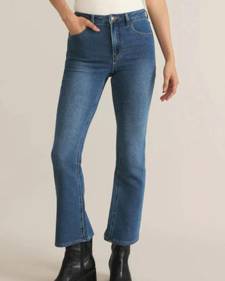 Z Supply - Calça jeans flare Lia Denim com cadarço e barra dobrada