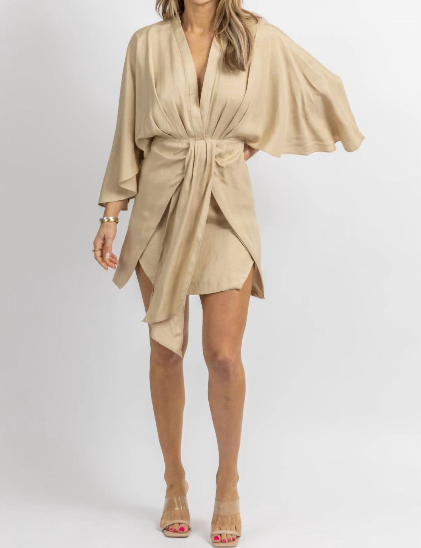 Mable - LINEN DOLMAN SLEEVE MINI DRESS
