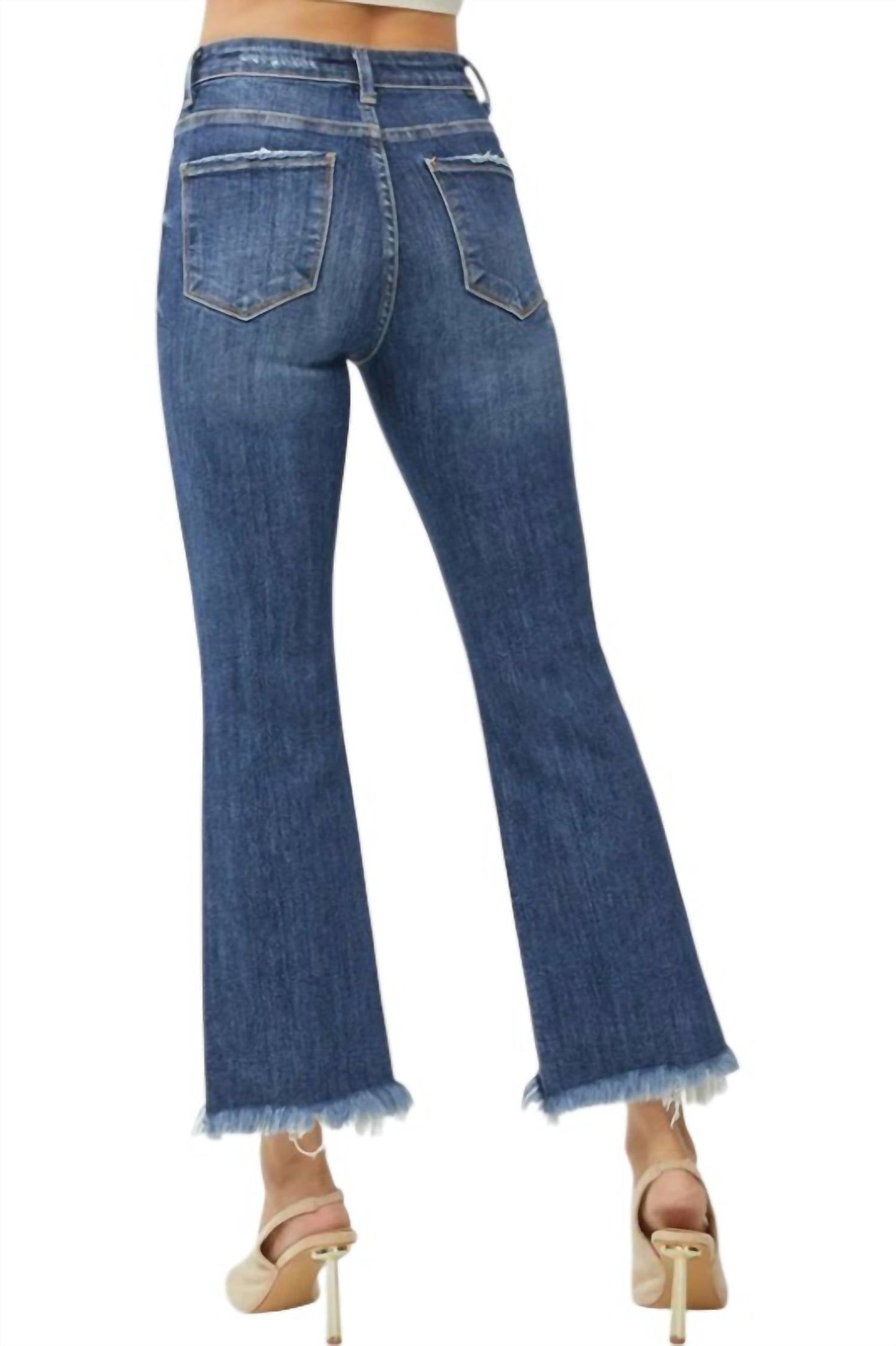 Risen - High Rise Frey Hem Ankle Bootcut Jeans