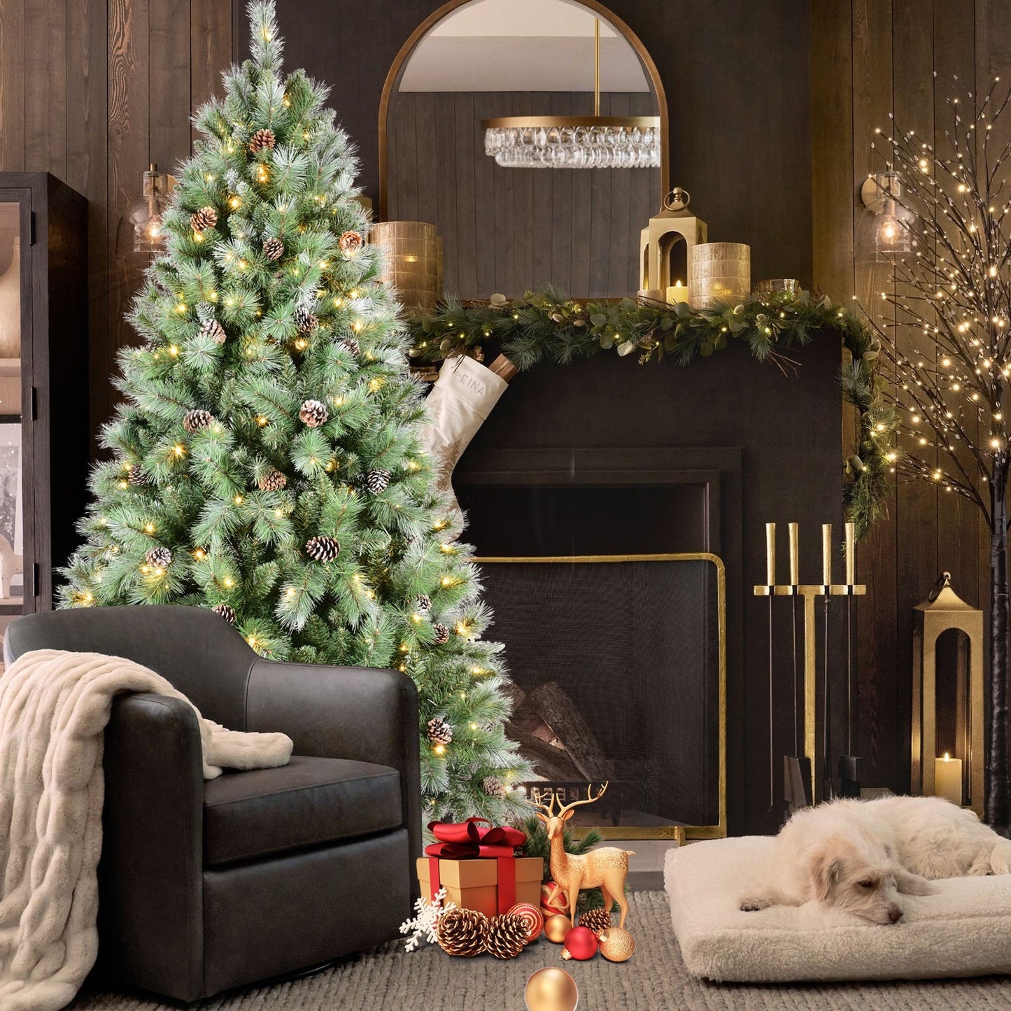 8 Ft The Full-Bodied Pre-Decorated Pinecone Christmas Tree