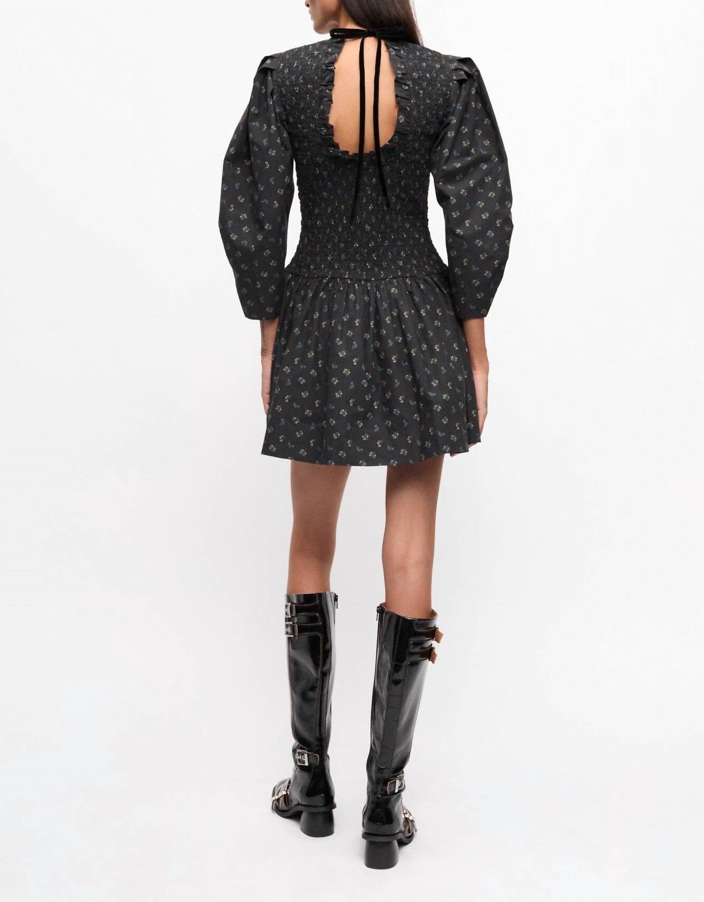 Ganni - Printed Cotton Mini Smock Dress