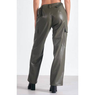 Elan - FAUX LEATHER CARGO PANTS