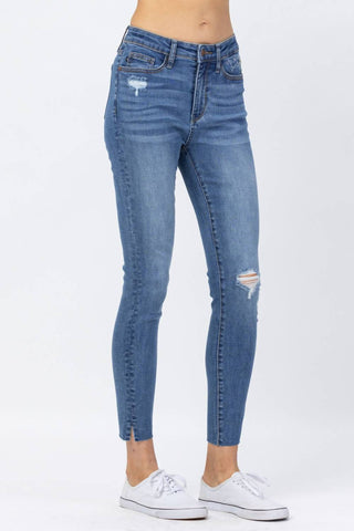 Judy Blue - Calça jeans skinny com bordado dente-de-leão de cintura alta