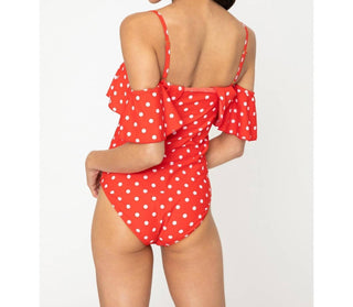 Marina West Swim - Maiô com ombros de fora e bolinhas