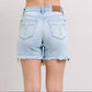 Judy Blue - Double Button Fray Hem Mid Rise Denim Shorts