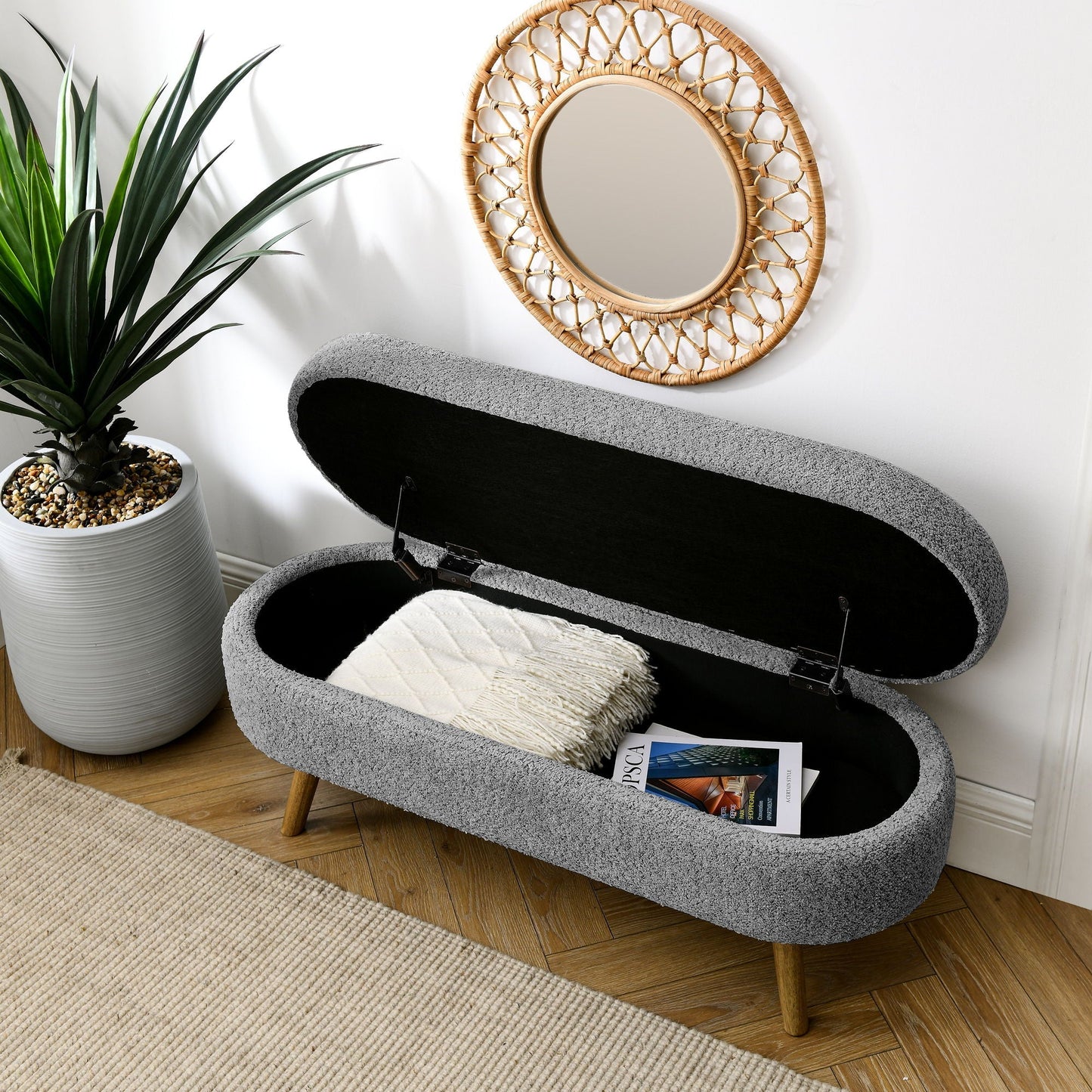 Ottoman Oval Storage Bench with Rubber Wood Legs