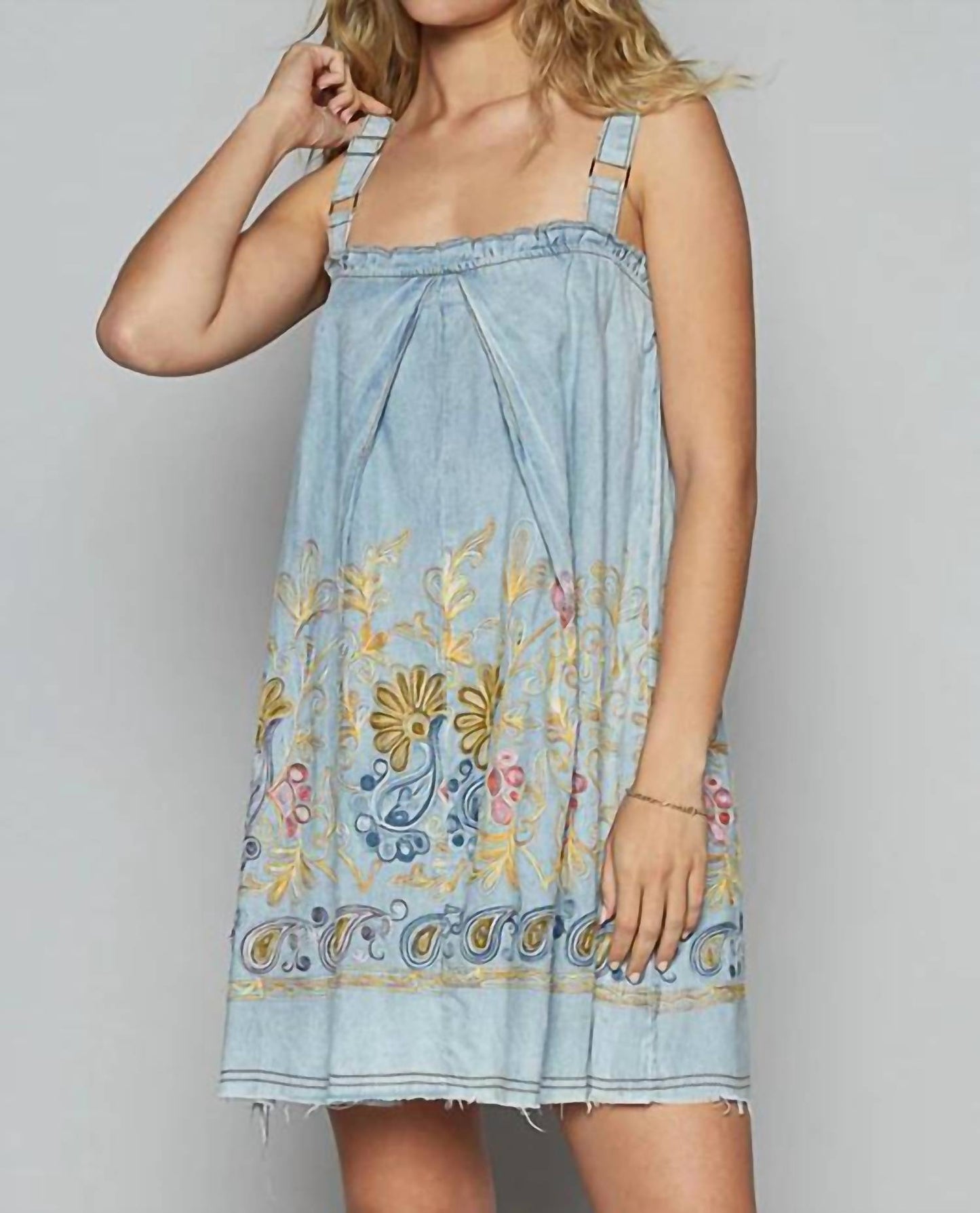 Pol - Embroidered Denim Dress