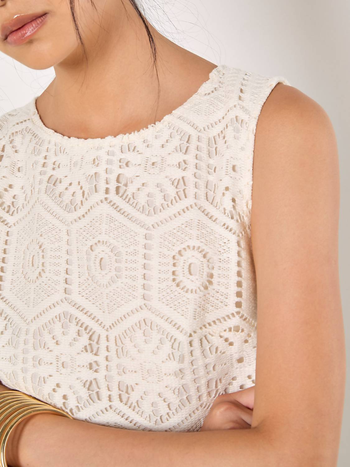 Apricot - Crochet Lace Shell Top