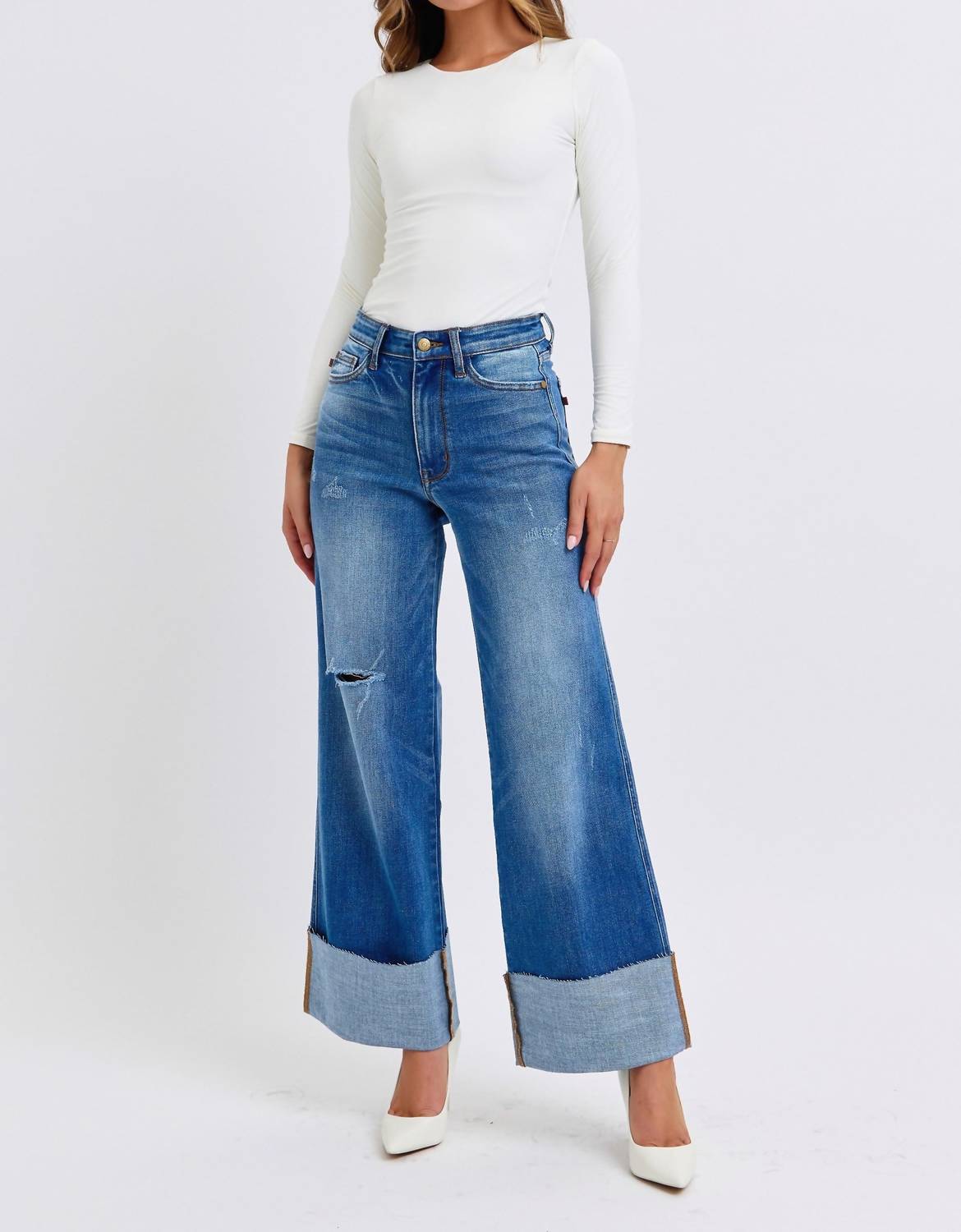 Judy Blue - Retro Wide Leg Jeg Jeans With Cuff