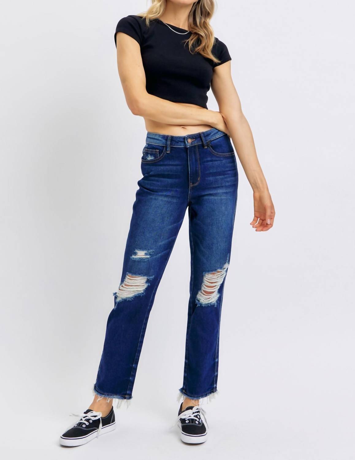 Judy Blue - High-Waisted Rigid Magic Heavy Destroy Straight Leg Jeans
