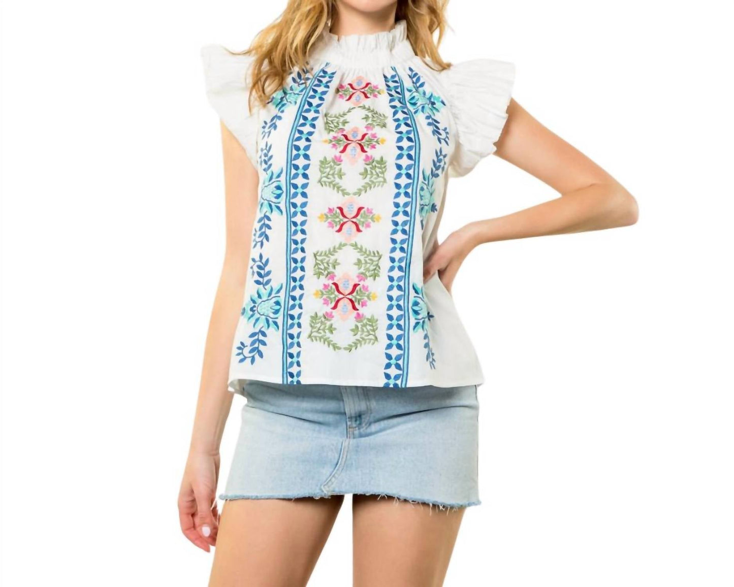 Thml - Flutter Sleeve Embroidered Top