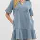 Entro - Denim V-neck Ruffled Mini Dress